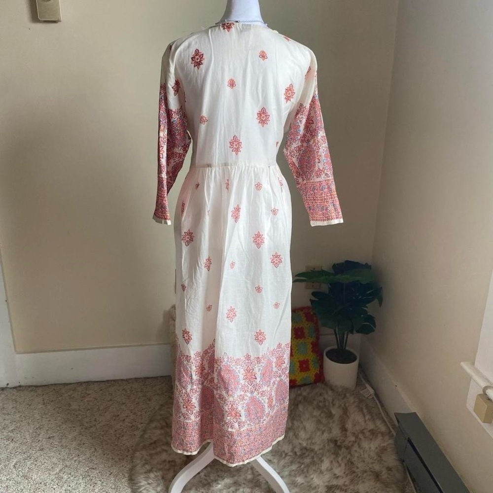 Boho cream & red maxi robe/beach coverup - Picture 6 of 8